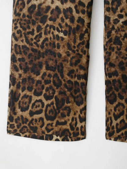 KONDALA Vintage Leopard Print Women Suits V Neck Sashes Long Sleeve Oversized Blazer+Wide Leg Pants Fashion 2025 Autumn Suits