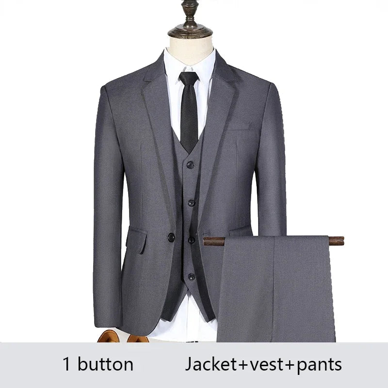 High Quality Men Suits 3 Pieces Elegant Blazer 2 Sets Luxury Wedding Business Vest Pants Coats 2023 Formal Jackets