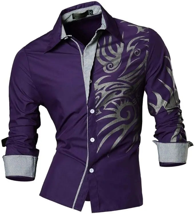 Jeansian Men's Casual Dress Shirts Fashion Desinger Stylish Long Sleeve K371 Black2