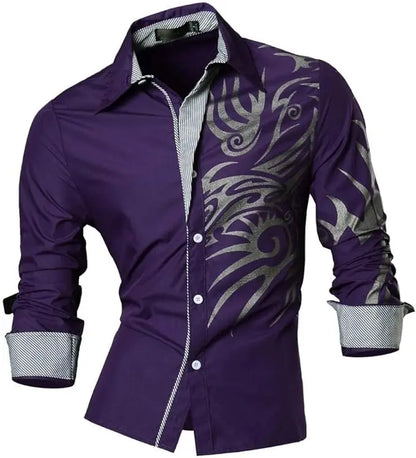 Jeansian Men's Casual Dress Shirts Fashion Desinger Stylish Long Sleeve K371 Black2