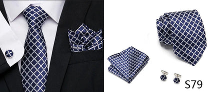 Hot Sale Holiday Gift Tie Pocket Squares Cufflink Set Necktie Dot Man Dark Grey Wedding Accessories Performance