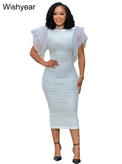 New Women’s Slim Fit Bodycon Dress | O Neck, Ruffle Sleeves, and Package Hips | Office Fashion, Evening & Party Gown