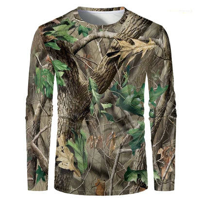 Men's Forest Camo Hunting Long Sleeve T-Shirt – Oversized Quick-Dry Tee
