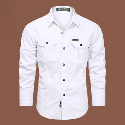 2024 Spring Cotton Cargo Shirt for Men Long Sleeve Multi-Pocket Shirts Outdoor Casual Clothing High Quality Military Overshirt