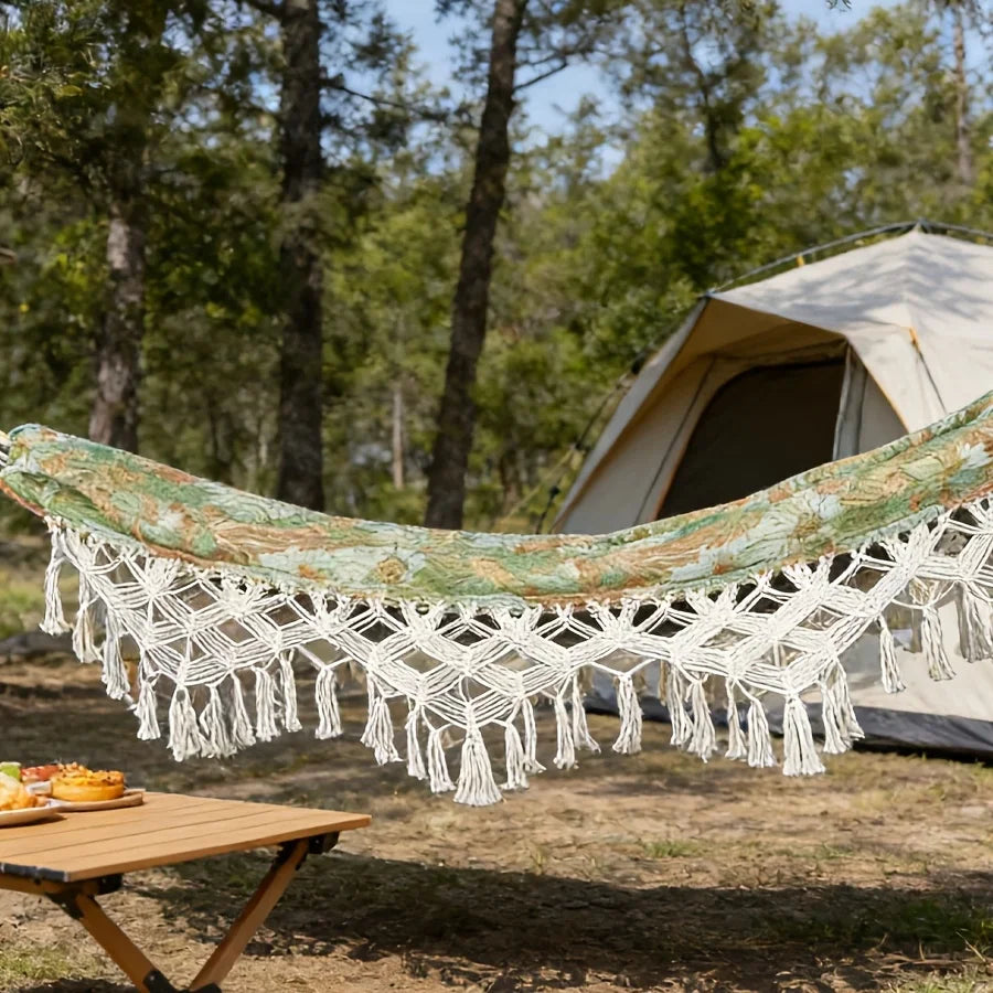 Bohemian Fringed Hammock – Single & Double Person for Outdoor Garden & Camping