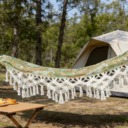 Bohemian Fringed Hammock – Single & Double Person for Outdoor Garden & Camping