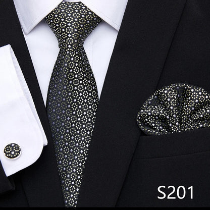 Hot Sale Holiday Gift Tie Pocket Squares Cufflink Set Necktie Dot Man Dark Grey Wedding Accessories Performance