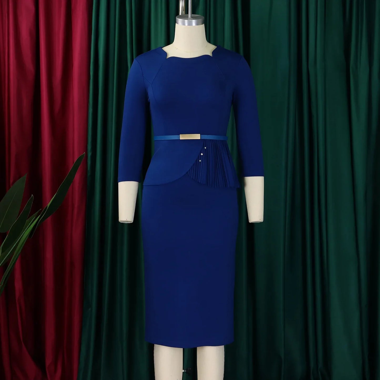 L-3XL Plus Size Elegant Midi Dress 2025 Spring Summer Women Office Lady Dress Casual 3/4 Sleeve Bandage Robe Oversize Dress