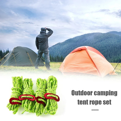 Reflective Tent Guy Ropes – 4pcs, 4mm × 2m, High-Strength with 2-Hole Tensioner Buckle