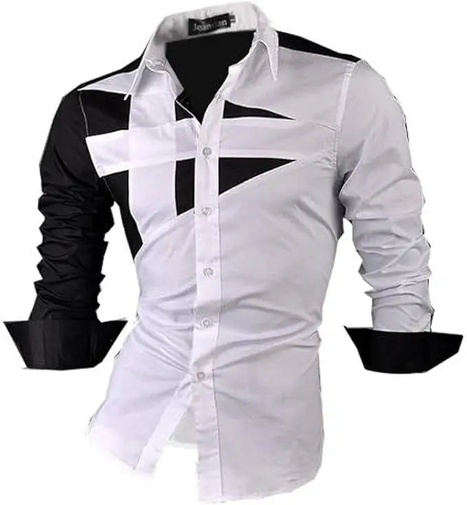 Jeansian Men's Casual Dress Shirts Fashion Desinger Stylish Long Sleeve K371 Black2