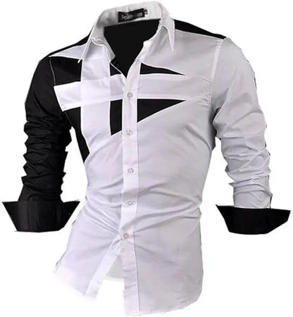 Jeansian Men's Casual Dress Shirts Fashion Desinger Stylish Long Sleeve K371 Black2