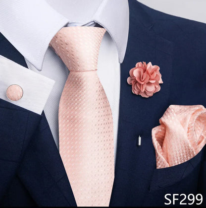 Luxury Mens Ties Floral Black Gold Ties Paisley NeckTie Pocket Square Cufflinks Brooch Set Men's Wedding Party Tie