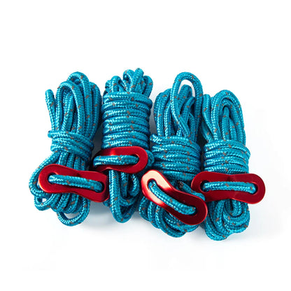 Reflective Tent Guy Ropes – 4pcs, 4mm × 2m, High-Strength with 2-Hole Tensioner Buckle