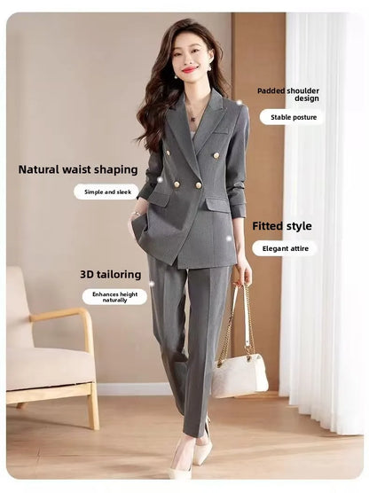Black Career Suit Set for Women Spring Autumn 2025 New Style Student Uniform Long Sleeve Polyester Fiber Workwear Pants