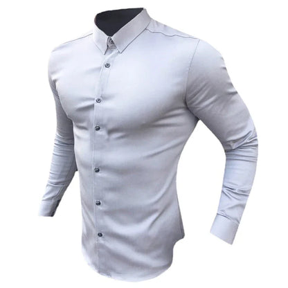 Spring Autumn New Fashion Long Sleeve Shirt Mens Super Slim Fit Luxury Classic Turn-down Single Breasted Business Dress Shirt