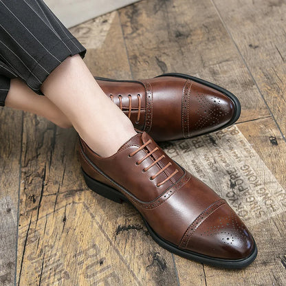 Men's Casual Leather Shoes Fashionable Simple Lace-Up Business Formal Shoes Large Size New Model Comfortable Rubber Sole