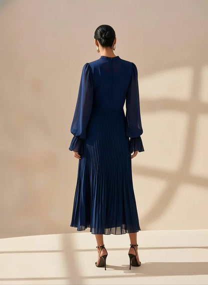 Elegant Ruffle Long Sleeve Dress for Women Chic Spring Summer Layered A Line Dress Lady Pleated Verstidos Prom Party Gowns