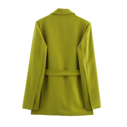 KONDALA 2025 Fall Winter Elegant Green Office Lady Suits Fashion Sashes Shrug Single Breasted Straight Blazers Chic Flare Pants