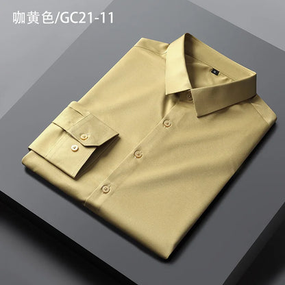 Quality Smooth Soft Anti-Wrinkle Men Shirts Long Sleeve Dress Shirts For Male Slim Social Business Blouse Solid Color Shirt 6XL