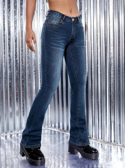 2024 new women's jeans women's blue straight high waist slimming mid stretch all-match Denim trousers