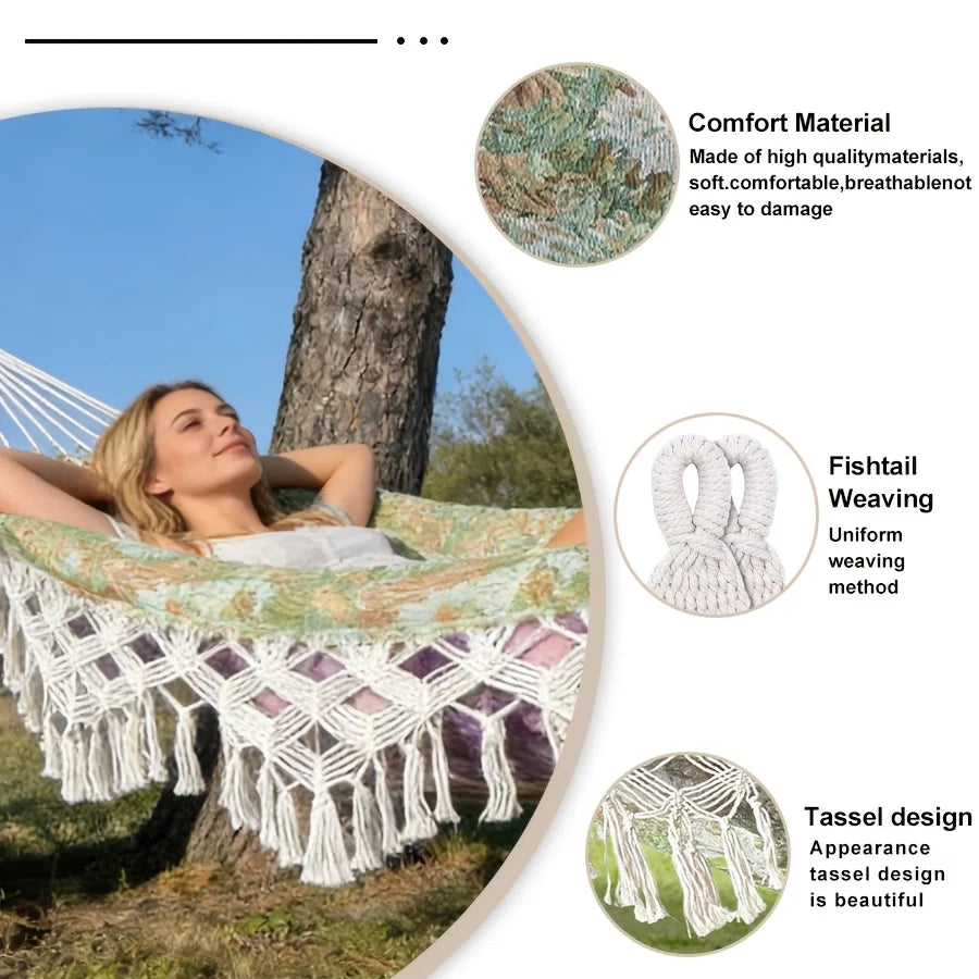 Bohemian Fringed Hammock – Single & Double Person for Outdoor Garden & Camping
