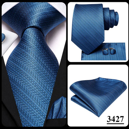 Hi-Tie Designer Silk Wedding Tie For Men Blue White Plaid Handky Cufflink Set Fashion Necktie For Men Business Party Wholesale