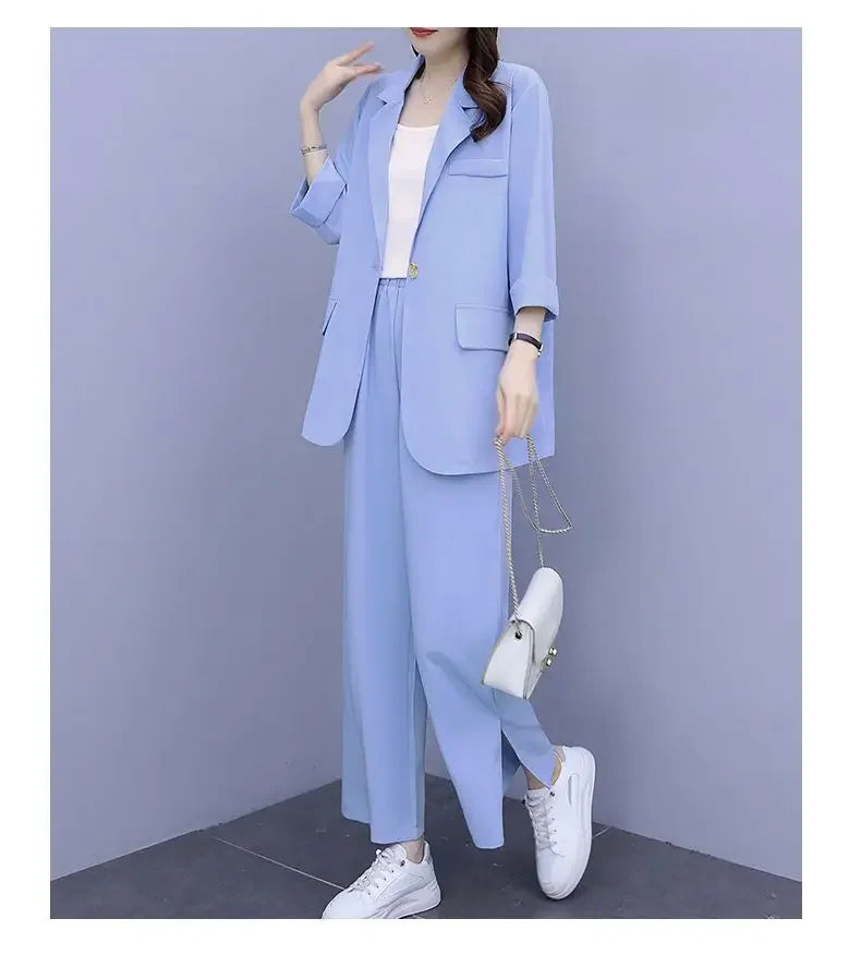 2026 Women Spring New Casual Blazers Jacket Trousers Matching Set Korean Elegant Loose Suit Coat Pants Two Piece Female Clothing