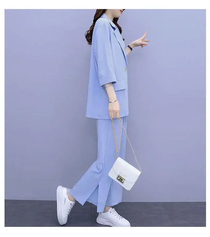 2026 Women Spring New Casual Blazers Jacket Trousers Matching Set Korean Elegant Loose Suit Coat Pants Two Piece Female Clothing