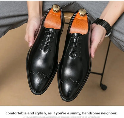 Men's Casual Leather Shoes Fashionable Simple Lace-Up Business Formal Shoes Large Size New Model Comfortable Rubber Sole