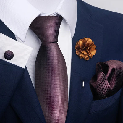 Luxury Mens Ties Floral Black Gold Ties Paisley NeckTie Pocket Square Cufflinks Brooch Set Men's Wedding Party Tie