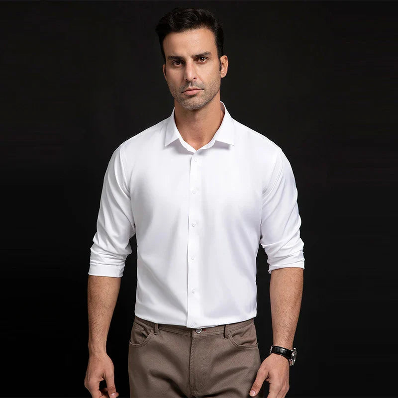 Quality Smooth Soft Anti-Wrinkle Men Shirts Long Sleeve Dress Shirts For Male Slim Social Business Blouse Solid Color Shirt 6XL