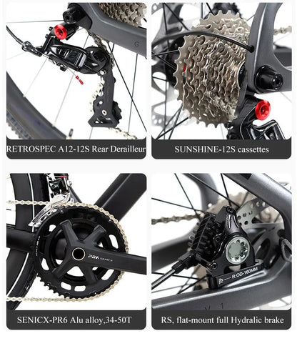 TWITTER Hot Selling V3 Gravel Bike 700X40C Carbon Fiber Road Bicycle RS-24 Speed Touring Bikes With Flat Handle For Men Women