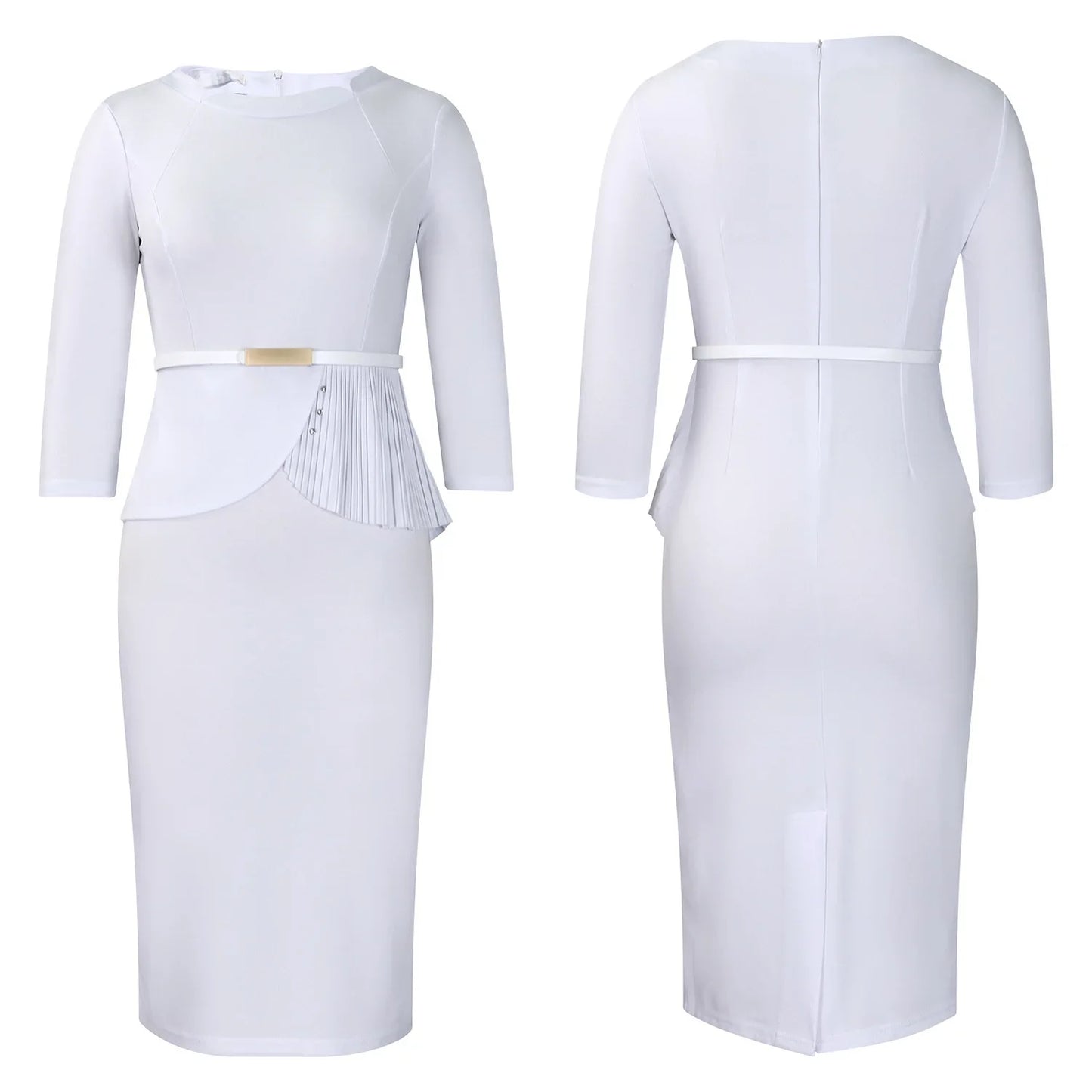 L-3XL Plus Size Elegant Midi Dress 2025 Spring Summer Women Office Lady Dress Casual 3/4 Sleeve Bandage Robe Oversize Dress