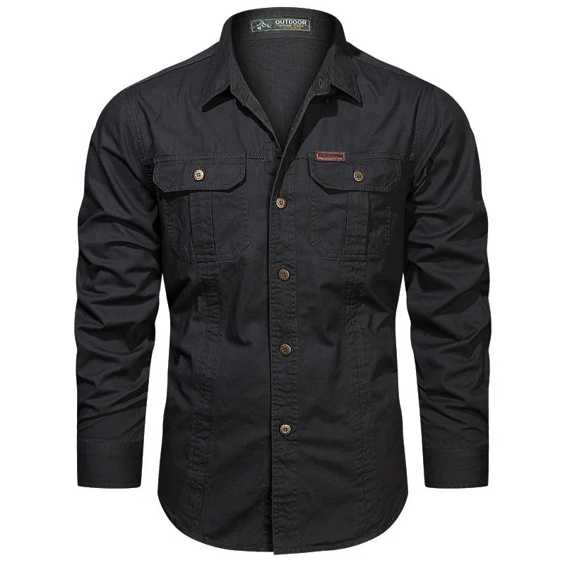 2024 Spring Cotton Cargo Shirt for Men Long Sleeve Multi-Pocket Shirts Outdoor Casual Clothing High Quality Military Overshirt