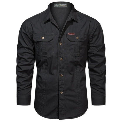 2024 Spring Cotton Cargo Shirt for Men Long Sleeve Multi-Pocket Shirts Outdoor Casual Clothing High Quality Military Overshirt
