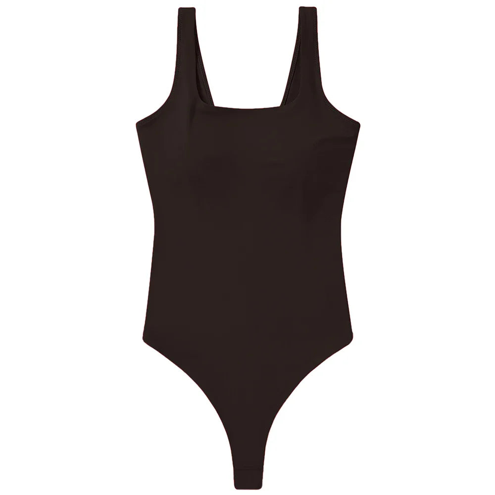 Bodysuits Women Sexy Body Suit One-Piece Romper Solid Sexy Sleeveless Square Neck Padded Tank Tops Jumpsuit Streewear Ladies