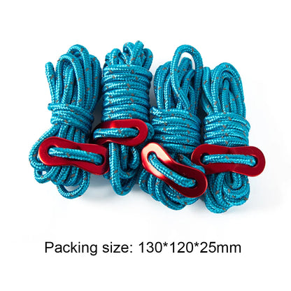 Reflective Tent Guy Ropes – 4pcs, 4mm × 2m, High-Strength with 2-Hole Tensioner Buckle