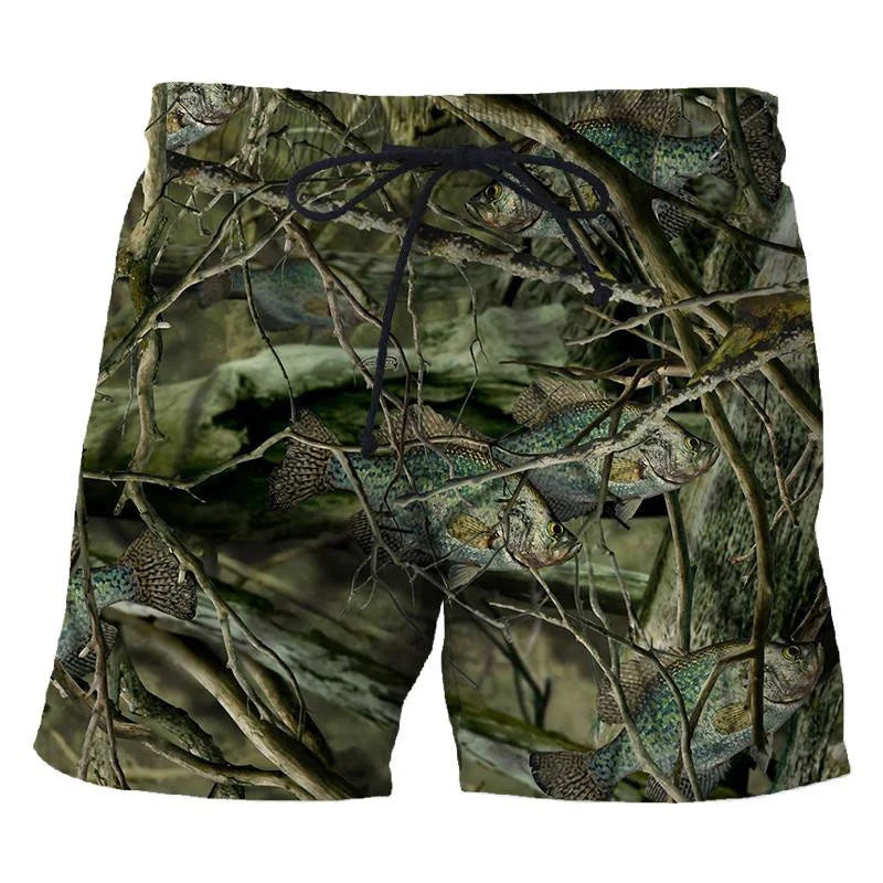 Men's 3D Camo Leaf Print Beach Shorts – Oversized Casual Board Shorts