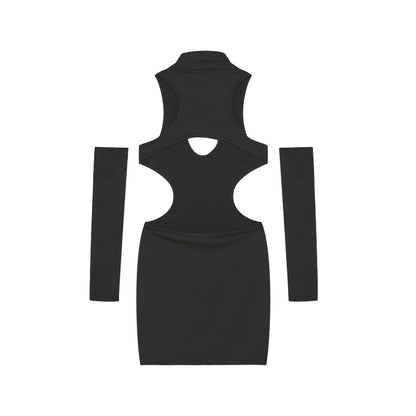 Spring and Summer New Style Dress Europe and the United States Sexy Solid Color Hollow Neck Tight Hip Dress
