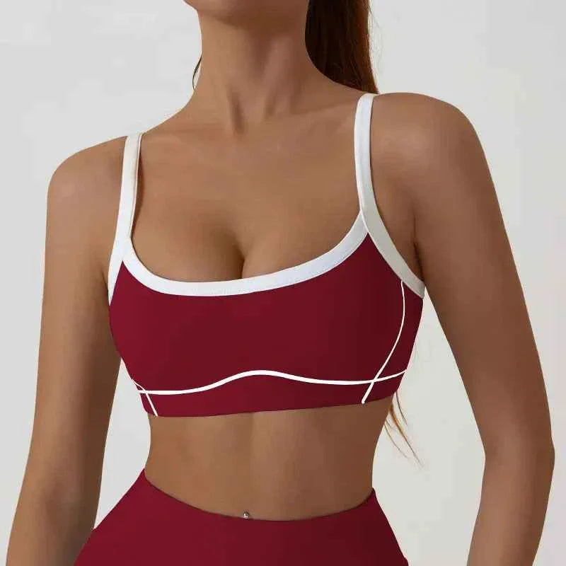 Women's Shock-Absorbing Sports Bra – Color Block Full Cup Breathable Gym & Yoga Tube Top