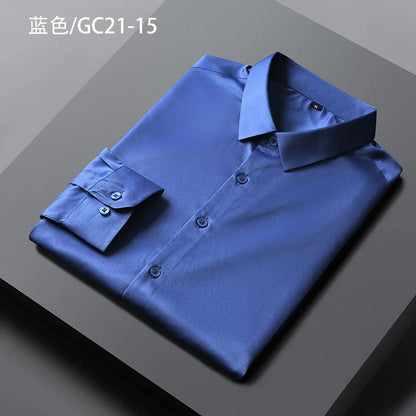 Quality Smooth Soft Anti-Wrinkle Men Shirts Long Sleeve Dress Shirts For Male Slim Social Business Blouse Solid Color Shirt 6XL
