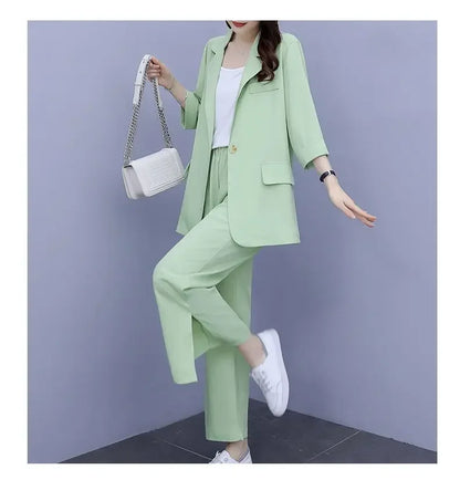 2026 Women Spring New Casual Blazers Jacket Trousers Matching Set Korean Elegant Loose Suit Coat Pants Two Piece Female Clothing