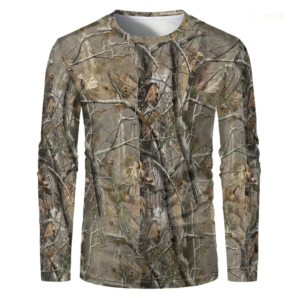 Men's Forest Camo Hunting Long Sleeve T-Shirt – Oversized Quick-Dry Tee