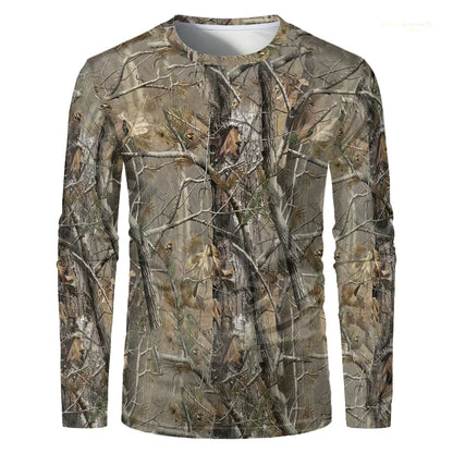 Men's Forest Camo Hunting Long Sleeve T-Shirt – Oversized Quick-Dry Tee