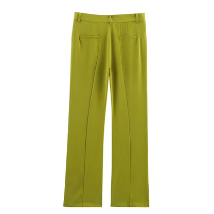 KONDALA 2025 Fall Winter Elegant Green Office Lady Suits Fashion Sashes Shrug Single Breasted Straight Blazers Chic Flare Pants