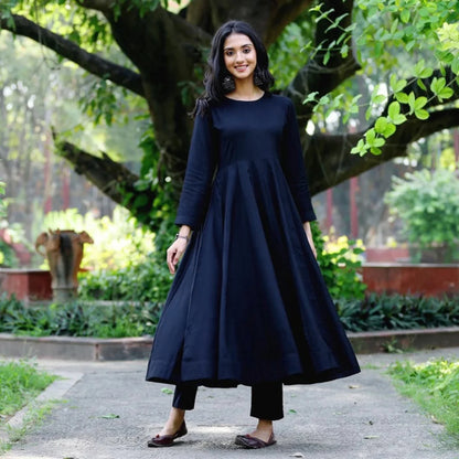 Blue Solid Kurta, Palazzo & Dupatta Set