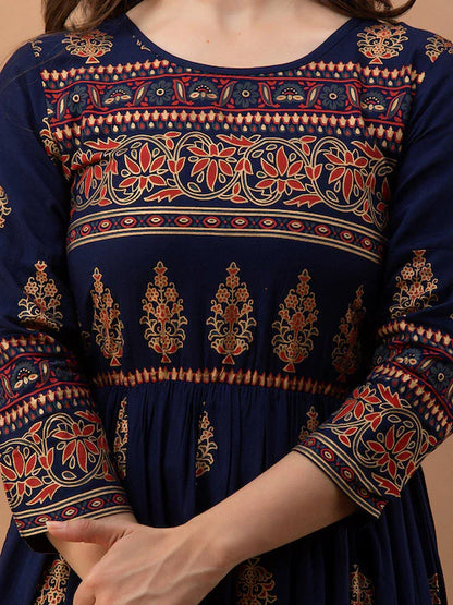 Blue Ethnic Motifs Maxi Maxi Dress