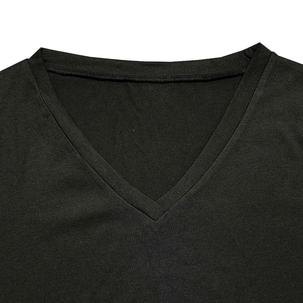 Summer solid color blouse V-neck short sleeve loose T-shirt hem arc women clothes