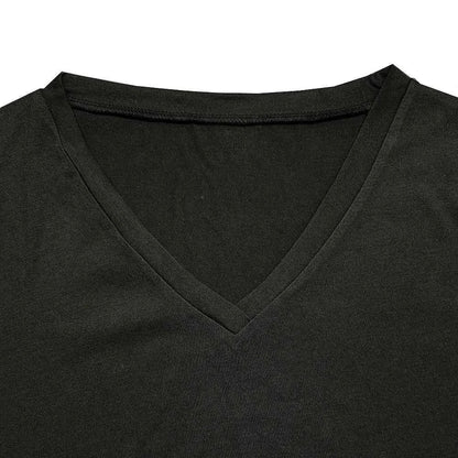 Summer solid color blouse V-neck short sleeve loose T-shirt hem arc women clothes