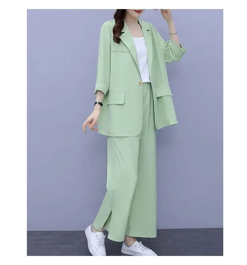 2026 Women Spring New Casual Blazers Jacket Trousers Matching Set Korean Elegant Loose Suit Coat Pants Two Piece Female Clothing